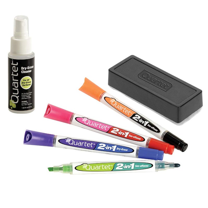 Quartet 2-in-1 Dry-Erase Marker Starter Kit, Chisel/Fine Tip, Assorted Colors, Eraser & Cleaner Included (79549A) - Image 1